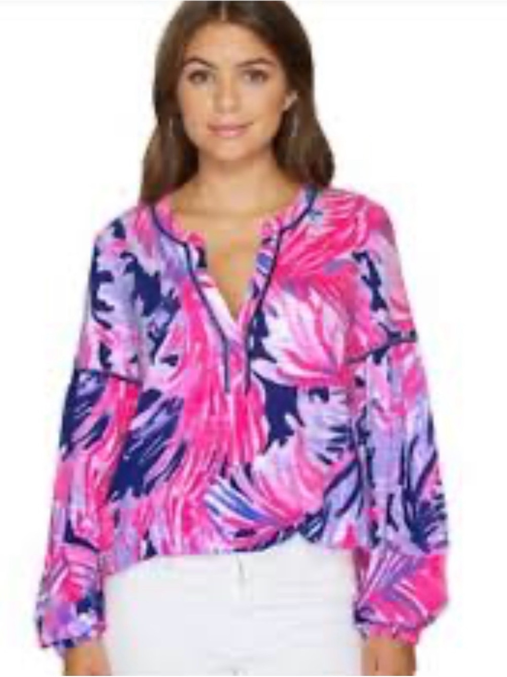 Lilly Pulitzer Kalissa Pink Purple Floral Split-Neck Blouse SzS NWOT